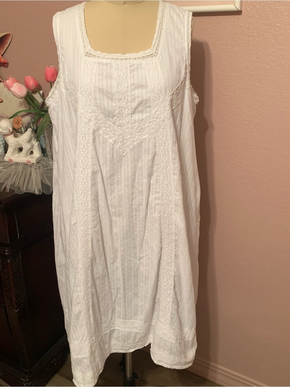 APRIL CORNELL Vintage Lace Sleeveless Cottagecore White Dress